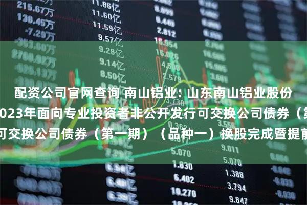 配资公司官网查询 南山铝业: 山东南山铝业股份有限公司关于控股股东2023年面向专业投资者非公开发行可交换公司债券（第一期）（品种一）换股完成暨提前摘牌公告